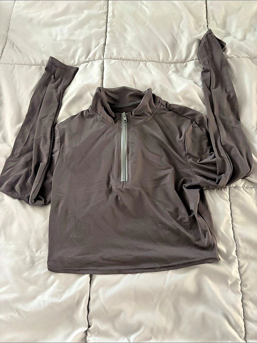 SHEIN Quarter-Zip Long Sleeve Top Brown Medium